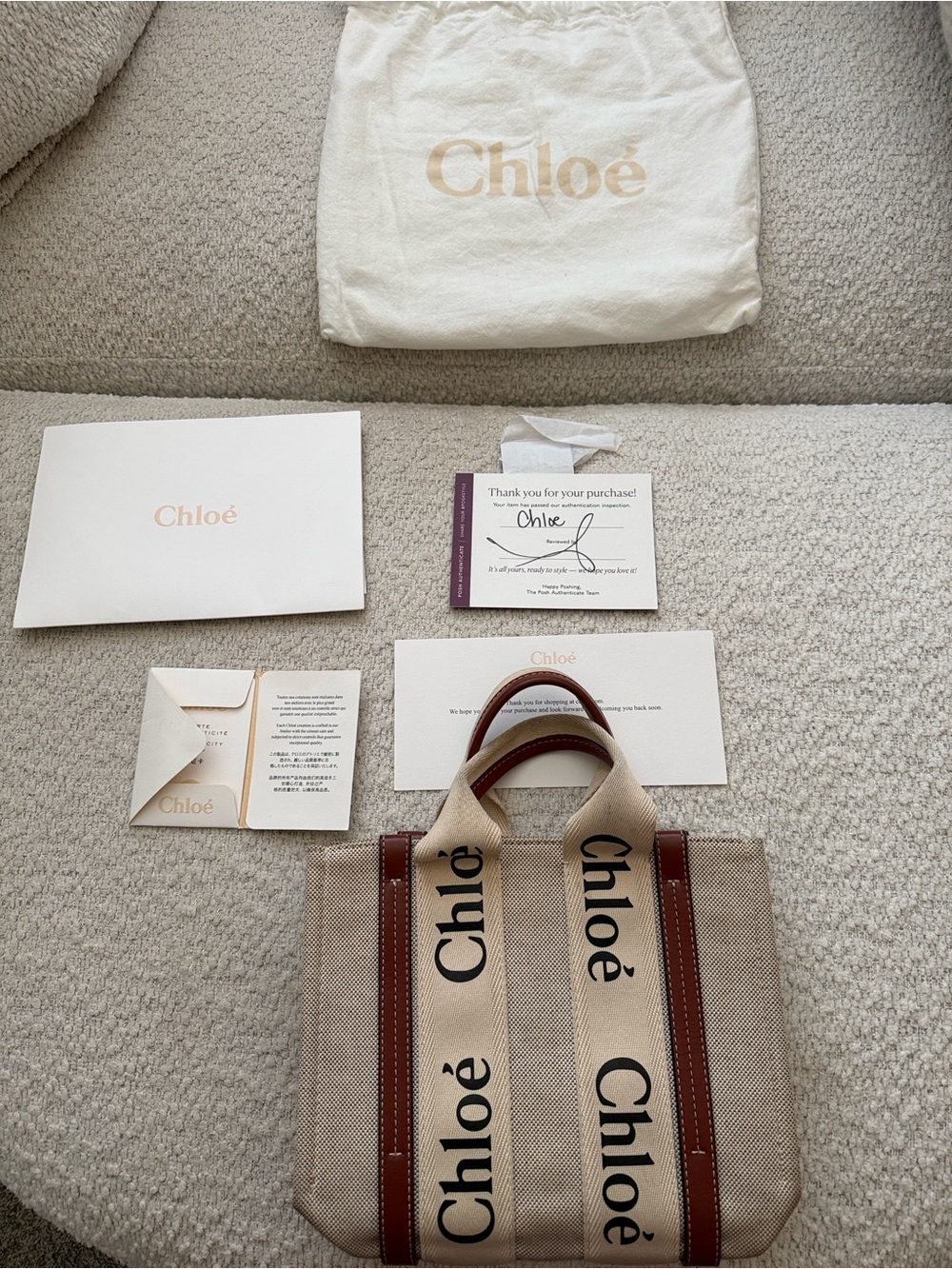 Chloé Beige Canvas and Brown Leather Logo Tote - Picture 8 of 10